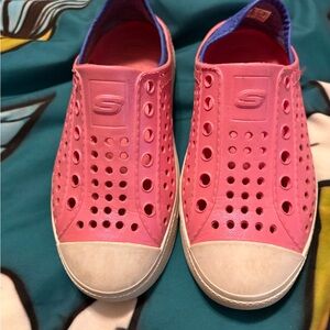 Skechers Pink Slip-On Perforated Girls' Sneakers with White Toe